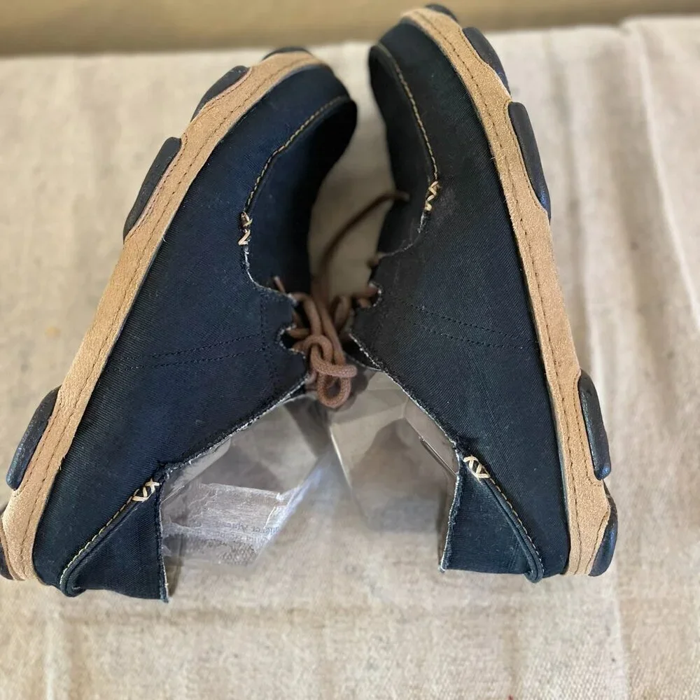 Olukai Men's Ohana Black Lace --Up Folding Heels Summer Beach Canvas Shoes Sz 9